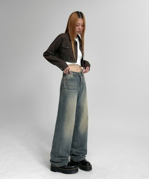 [BLACKUP] обработка Denim брюки LARGE голубой женский 