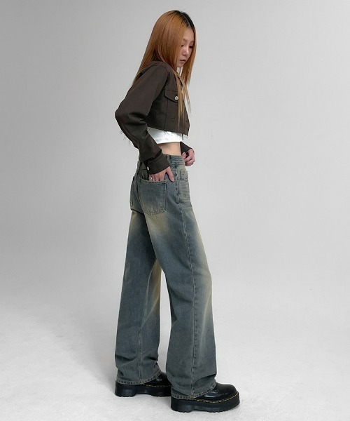 [BLACKUP] обработка Denim брюки LARGE голубой женский 