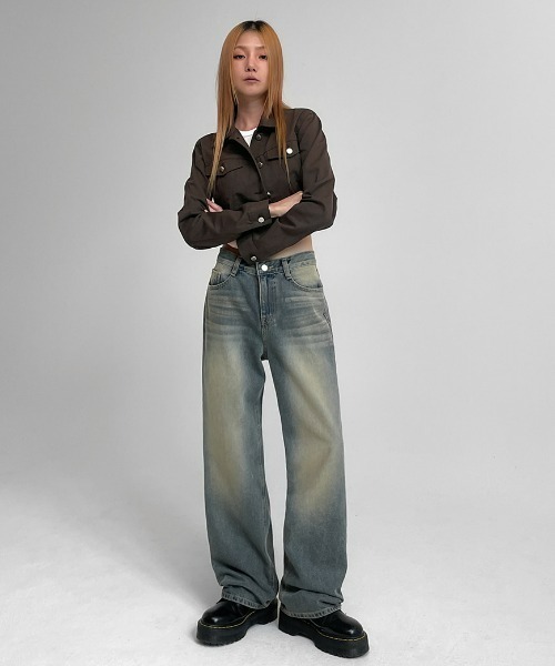 [BLACKUP] обработка Denim брюки LARGE голубой женский 