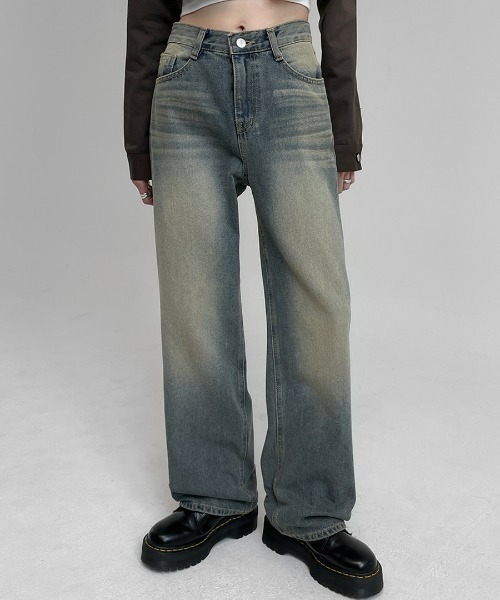 [BLACKUP] обработка Denim брюки LARGE голубой женский 