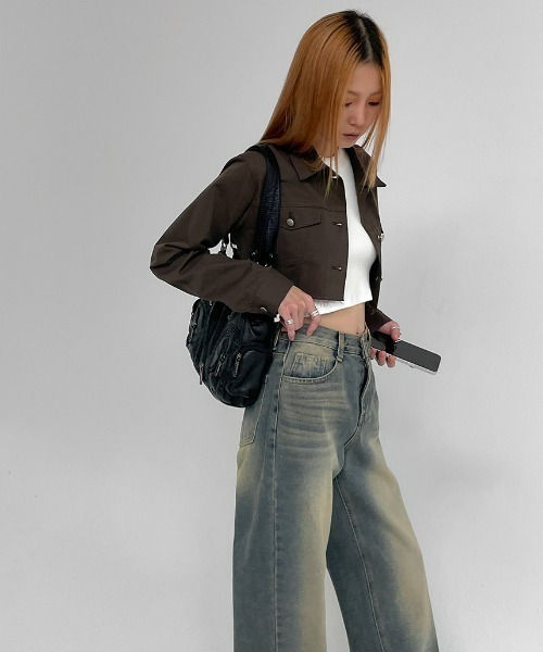 [BLACKUP] обработка Denim брюки LARGE голубой женский 