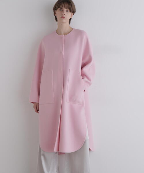 [LE PHIL] ル フィル ベルト付きノーカラーポンチョコート ピンク LE PHIL] ル フィル ベルト付きノーカラーポンチョコート ピンク