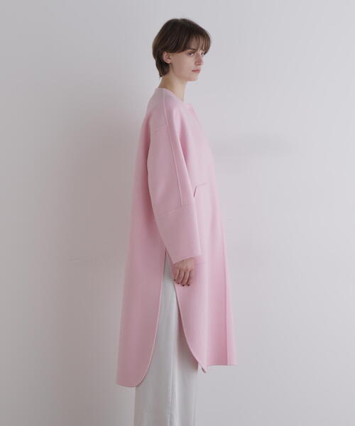 美品✨LE PHIL ソフトウールリバーノーカラーコート　ピンク　1 LE PHIL（ル フィル） ノーカラーコート コート ソフトウールリバー