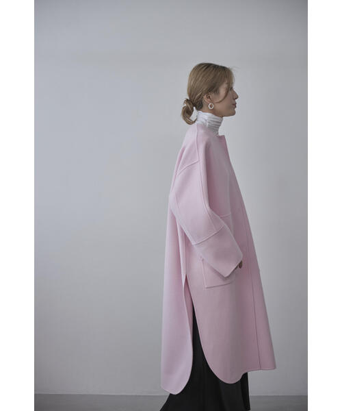 美品✨LE PHIL ソフトウールリバーノーカラーコート　ピンク　1 LE PHIL（ル フィル） ノーカラーコート コート ソフトウールリバー