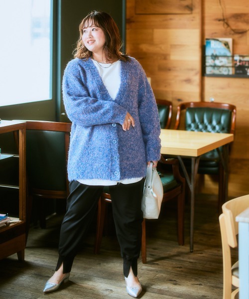 SMILELAND カーディガン 「大きいサイズ」ミックスループヤーン