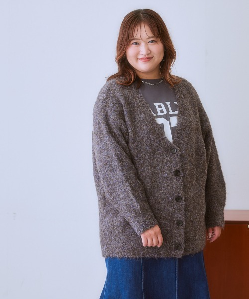 SMILELAND カーディガン 「大きいサイズ」ミックスループヤーン