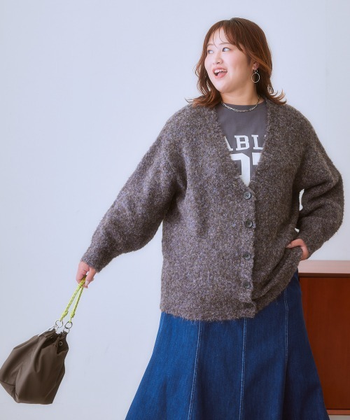 SMILELAND カーディガン 「大きいサイズ」ミックスループヤーン