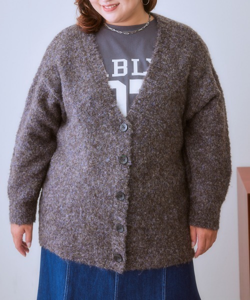 SMILELAND カーディガン 「大きいサイズ」ミックスループヤーン