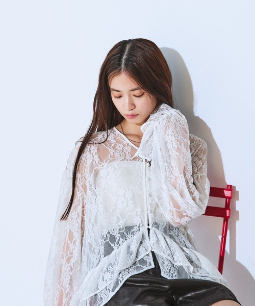 JEANASIS（ジーナシス） ブラウス シャツ Wフリルヘムレースブラウス