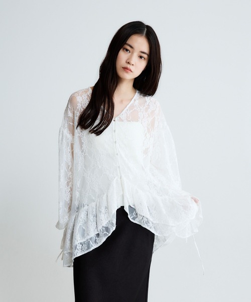 JEANASIS（ジーナシス） ブラウス シャツ Wフリルヘムレースブラウス