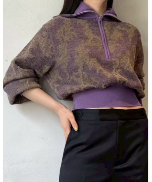 ニット セーター レイヤードジャカードジップアッププルオーバー / Layered Jacquard Zip-Up Pullover レディースの画像