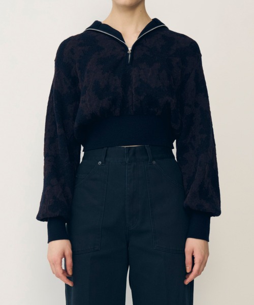 ニット セーター レイヤードジャカードジップアッププルオーバー / Layered Jacquard Zip-Up Pullover レディースの画像