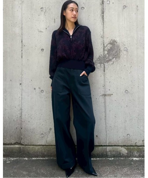 ニット セーター レイヤードジャカードジップアッププルオーバー / Layered Jacquard Zip-Up Pullover レディースの画像