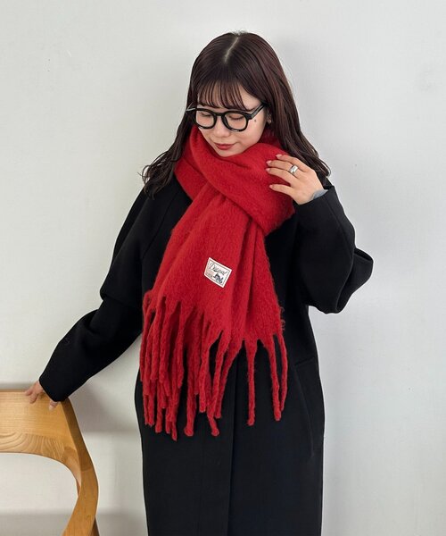 JUNYA WATANABE COMME des GARCONS / ジュンヤワタナベ | モヘヤ混 ウール フリンジ ストール マフラー | レッド | レディース JUNYA WATANABE COMME des GARCONS 1994AW Remake Skirt | NEXT51三国