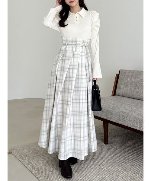 dazzlin（ダズリン） ワンピース シャツカラーコルセットタック