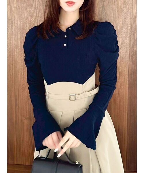 dazzlin（ダズリン） ワンピース シャツカラーコルセットタック