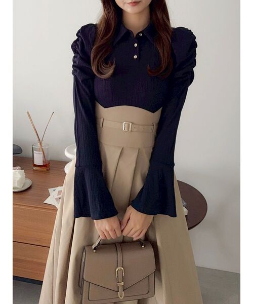 dazzlin（ダズリン） ワンピース シャツカラーコルセットタック