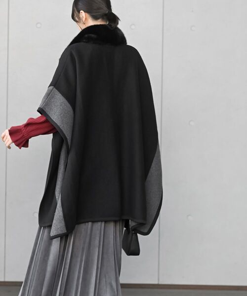 r・p・s（アールピーエス） ポンチョ フェイクファーネック配色