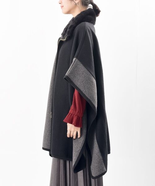 r・p・s（アールピーエス） ポンチョ フェイクファーネック配色