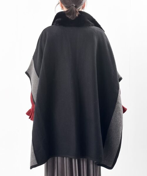 r・p・s（アールピーエス） ポンチョ フェイクファーネック配色