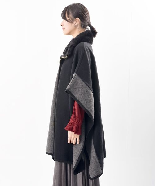 r・p・s（アールピーエス） ポンチョ フェイクファーネック配色