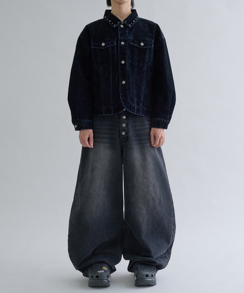 ジャケット テーラードジャケット Flocky Studs damage denim Jacket 