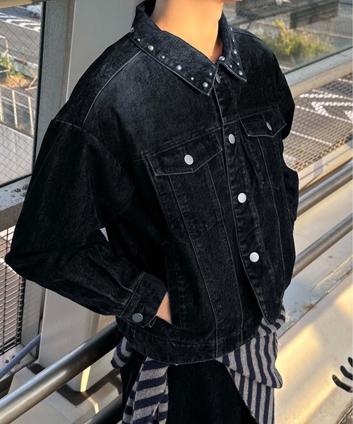 ジャケット テーラードジャケット Flocky Studs damage denim Jacket