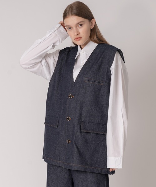 「ONCILY」 ベスト MEDIUM インディゴブルー メンズ_画像4