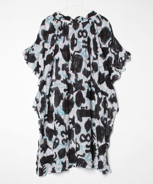 「TSUMORI CHISATO」 花柄半袖ワンピース 3 ブラック レディース_画像2