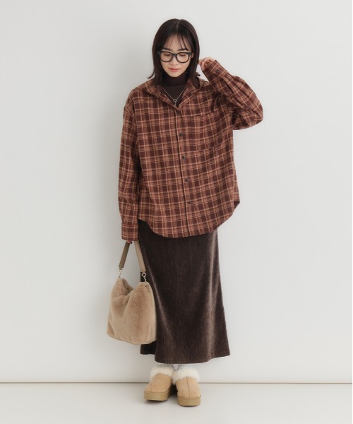 りっくん様チェックニットブラウン Camphor wood セーター ニット brushed check drivers knit jacket