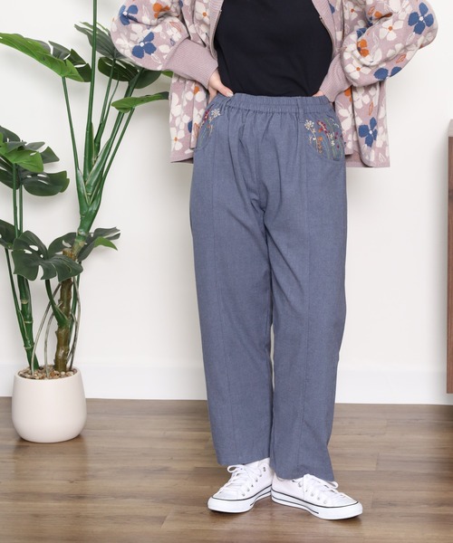 パンツ EMAGO ポケット花刺繍パンツ レディース