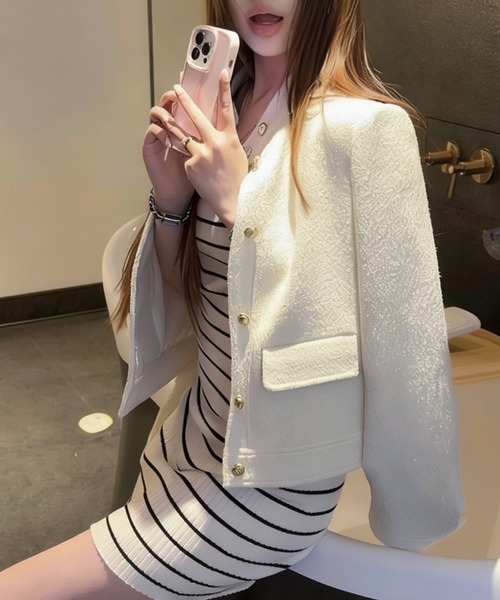 ViViDAY ジャケット ノーカラージャケット ツイードジャケット