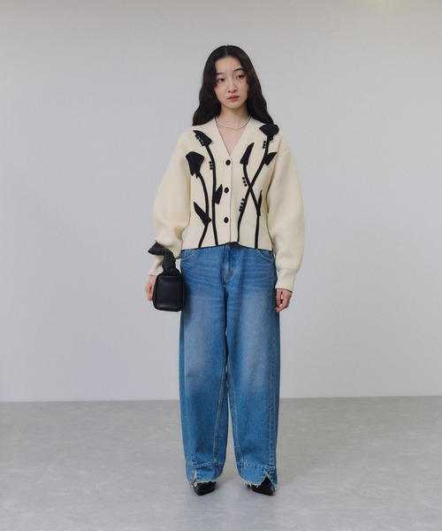 「ADAM ET ROPE'」 ニットカーディガン FREE チャコールグレー レディース_画像3