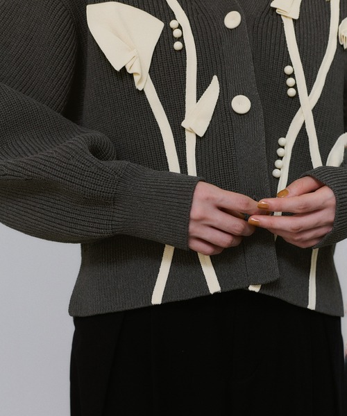 「ADAM ET ROPE'」 ニットカーディガン FREE チャコールグレー レディース_画像9