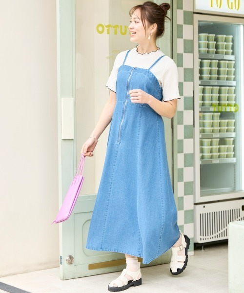 SMILELAND ワンピース 「大きいサイズ」フロントジップデニムキャミ
