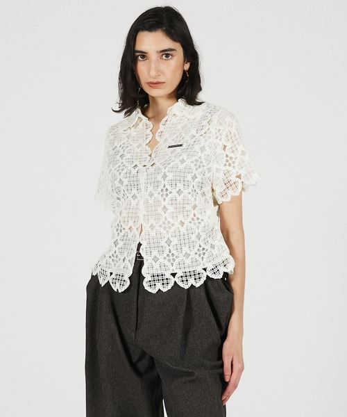 ブラウス シャツ 「2026Summer Pre-Order」スカラップクローバーレーストップ / Scallop Clover Lace Topの画像