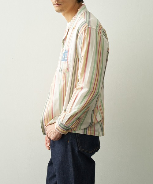 シャツ 「KHOKI/コッキ」Hand-Embroidered Stripe Shirt メンズの画像