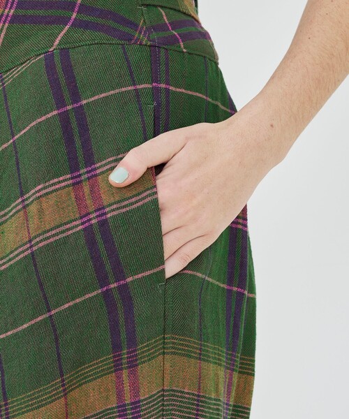 パンツ リネンコットンマドラスチェック ラップパンツ レディースの画像