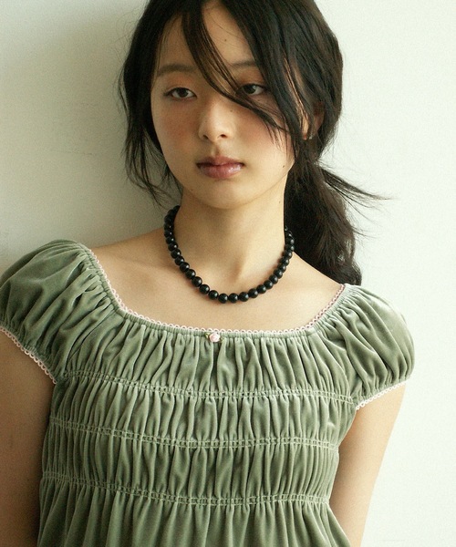 igi tシャツ 半袖 VELOUR SHIRRED TOP / ベロアシャーリングトップス 