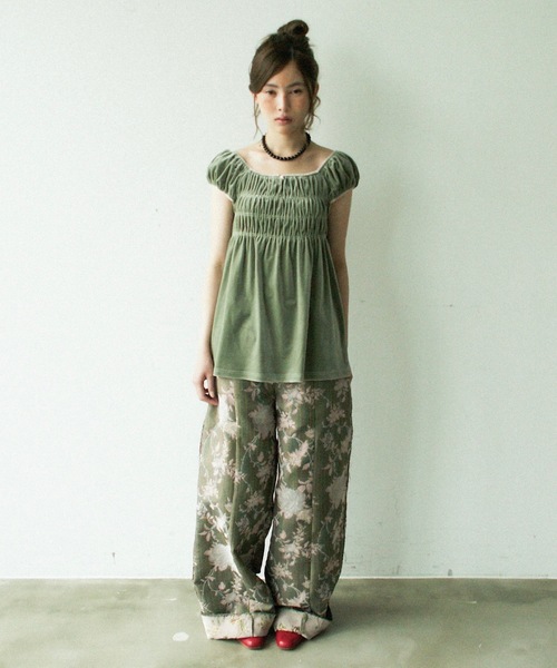 igi tシャツ 半袖 VELOUR SHIRRED TOP / ベロアシャーリングトップス 