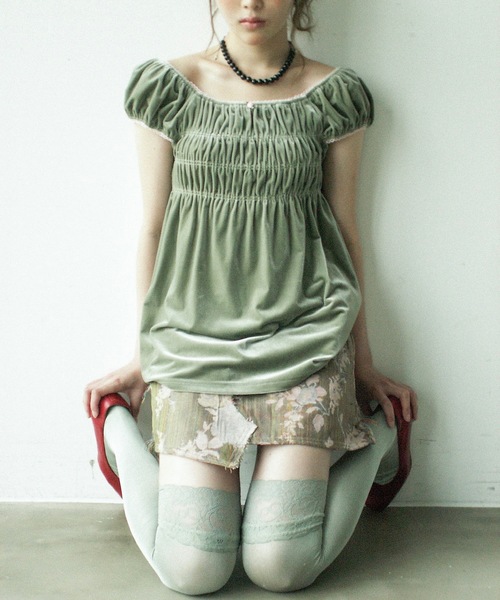 igi tシャツ 半袖 VELOUR SHIRRED TOP / ベロアシャーリングトップス 