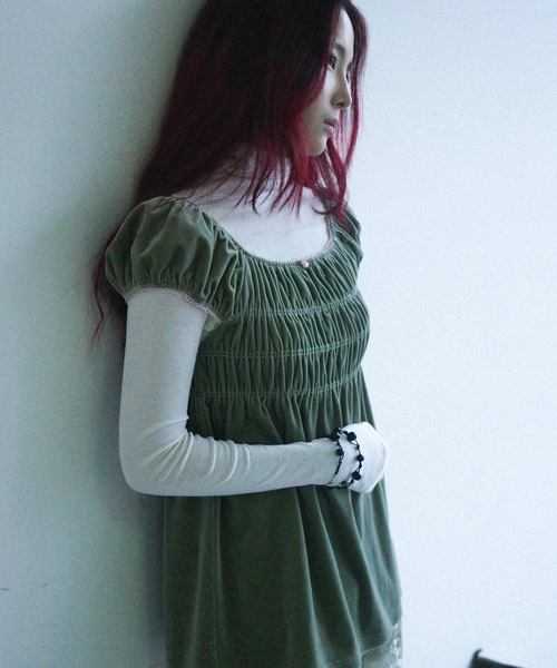igi tシャツ 半袖 VELOUR SHIRRED TOP / ベロアシャーリングトップス 