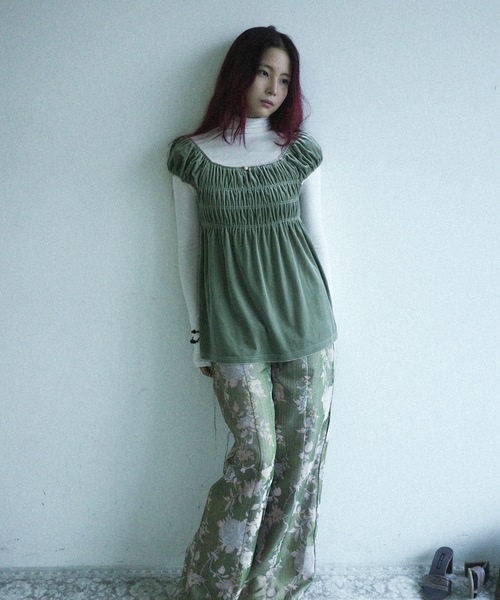 igi tシャツ 半袖 VELOUR SHIRRED TOP / ベロアシャーリングトップス 