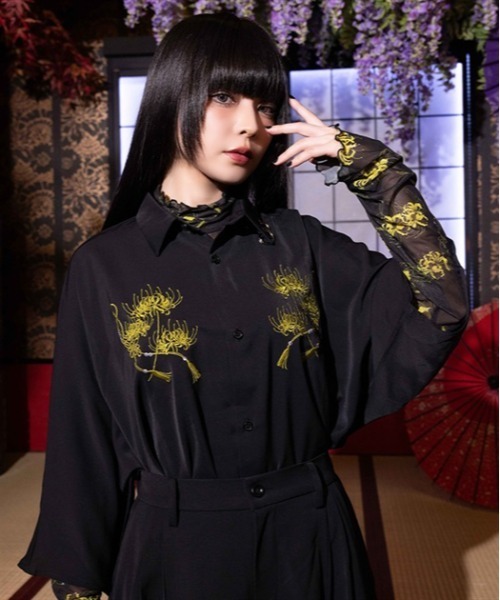 REZEN（リゼン） シャツ 半袖 彼岸花刺繍半袖シャツ メンズ : ZOZOTOWN