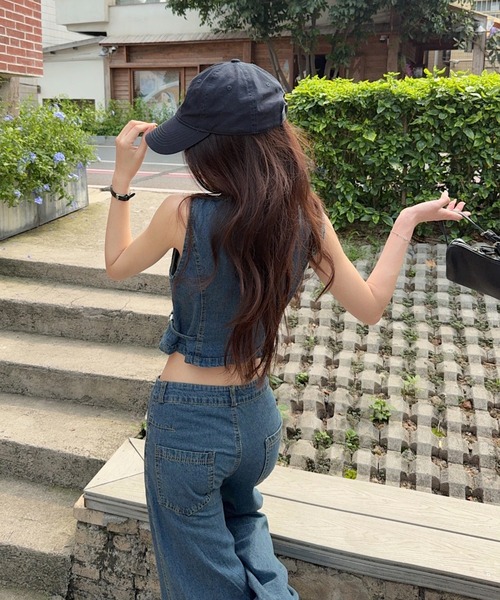 FAVORITO セットアップ デニムノースリーブトップスワイドパンツ