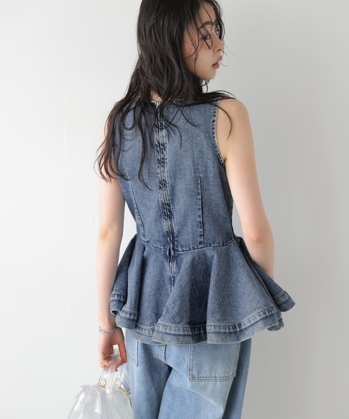 ペプラム デニム ノースリーブ トップス ネイビー ペプラム デニムトップス レディース : ZOZOTOWN Yahoo!店 - 通販