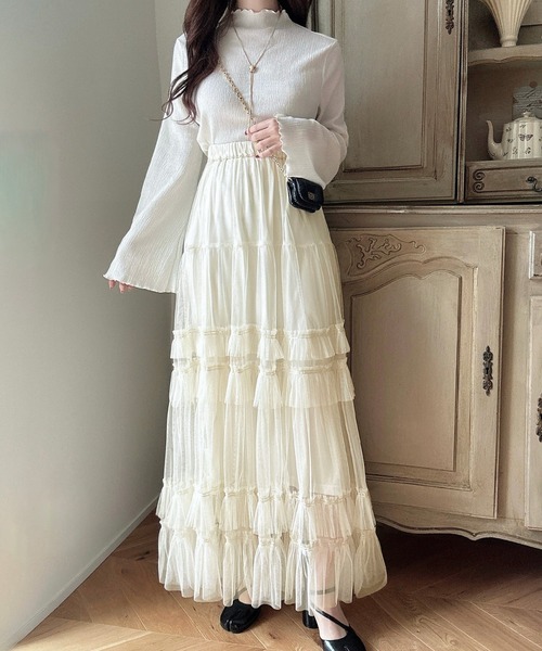 「Meiru」 フリルスカート LARGE アイボリー レディース_画像6