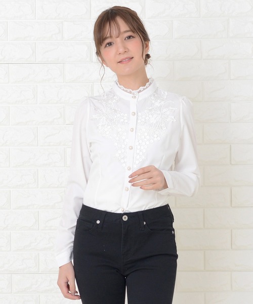 Lace Ladies（レースレディース） ブラウス シャツ 胸元レース×ライン