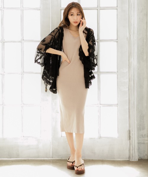 Julia Boutique ワンピース バックスリットノースリーブニット