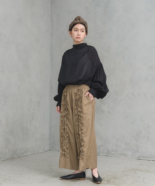 manana 　センターフリルワイドパンツ　ブラウン　マニャーナスエルテ　　新品 manana suerte パンツ センターフリルワイドパンツ : ZOZOTOWN